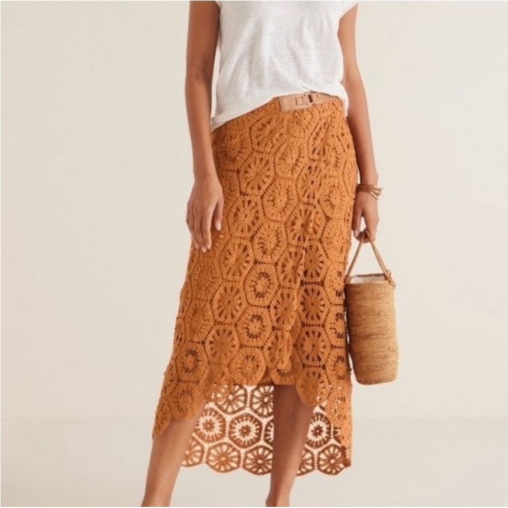 NWT Soft Surroundings Semsi Crochet Midi Skirt Honey Ginger